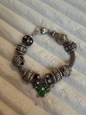 Brighton Silver Charm Bracelet with Green Clover Enamel Charm